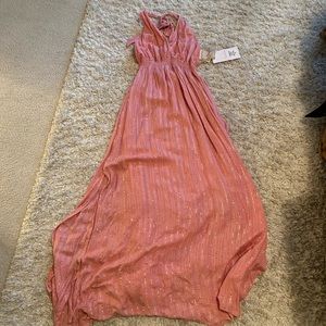 Great halter maxi dress pink with gold sequin striping.